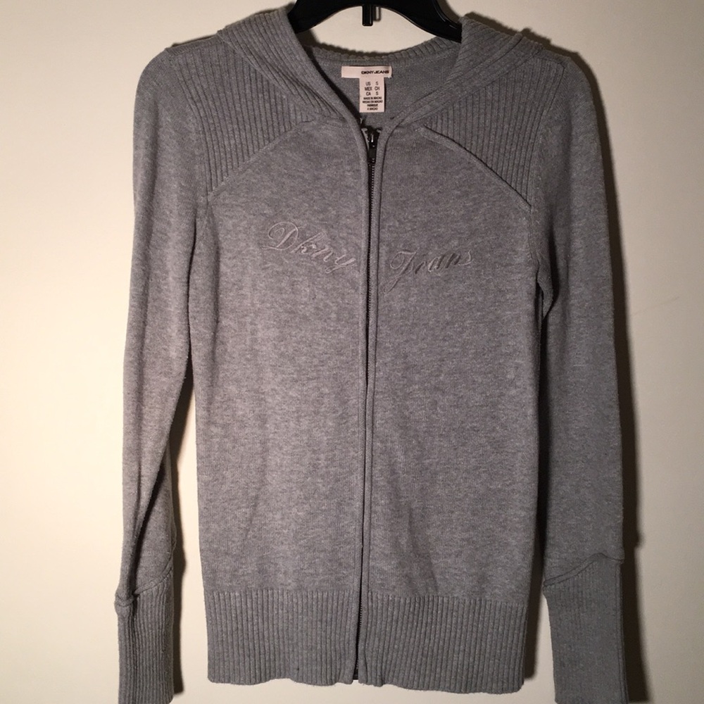DKNY Zip Front Sweater with Hood, Sz S
